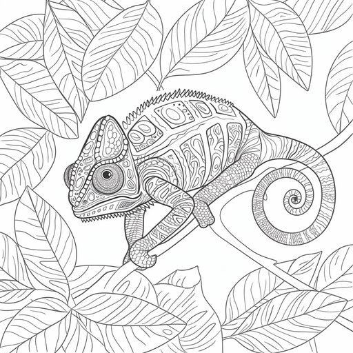 Chameleon with leaves