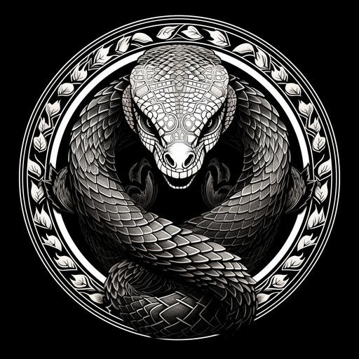 Black and white design showing the cobra, tattoo