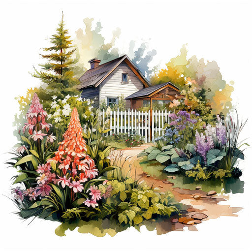 Garden clipart in the style of Oil painting, on a white background