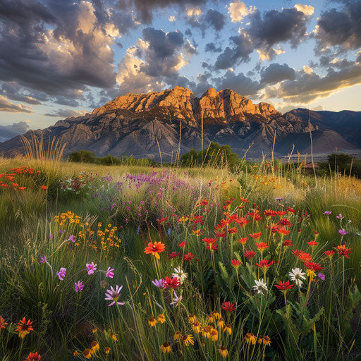 Sandia Mountains with wildflowers