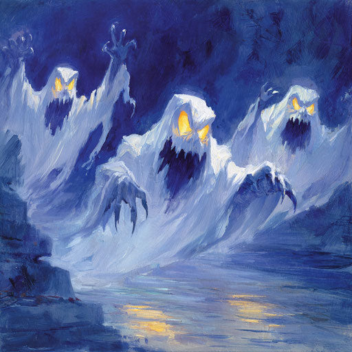 Haunting Ghostly Figures in a Halloween Scene