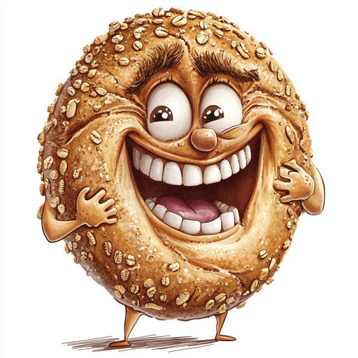 Humorous caricature of a bread caricature with human characteristics