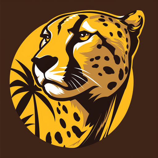 Bold cheetah sports logo in yellow and brown, with jungle background