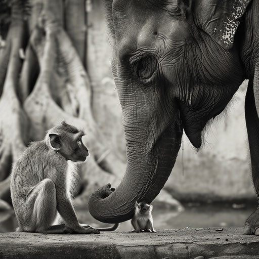 The silent communication between a monkey and a wise elephant