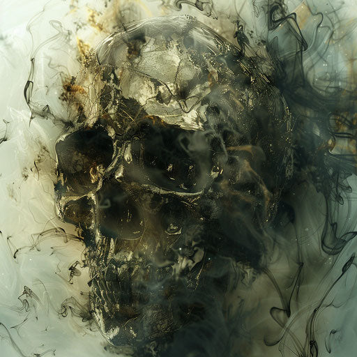 Gamercore style skull facing world, shiny and poignant