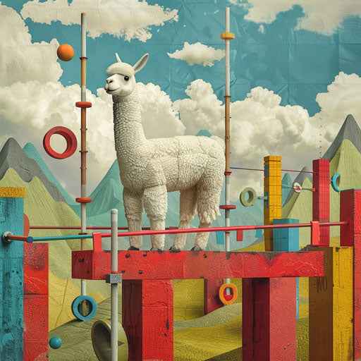A playful alpaca tackling a human obstacle course