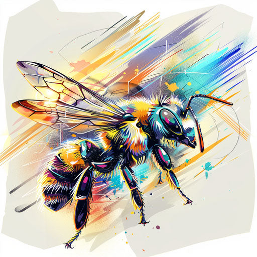 Dynamic sketch of a queen bee with motion blur effects and bright colors in a modern clipart style
