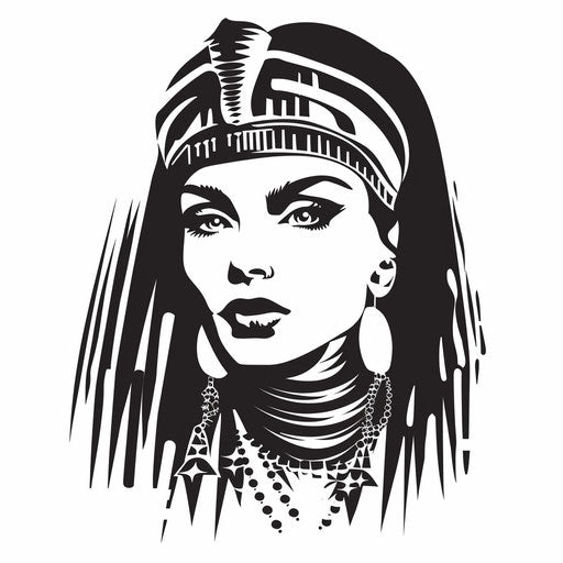 Cleopatra portrait tattoo in black on pure white background