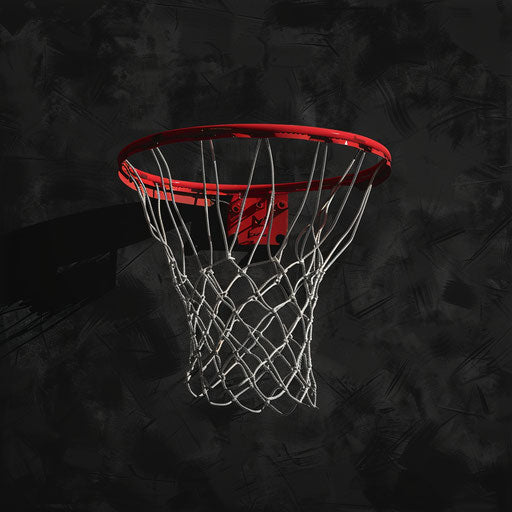 Basketball hoop depicted in realistic style on dark charcoal backdrop