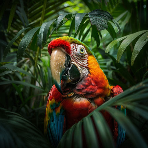 Curious macaw in the rainforest