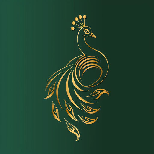 Luxury logo with stylized peacock design on emerald green background