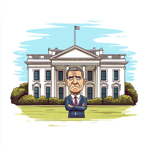 Humorous caricature of a white house with human characteristics