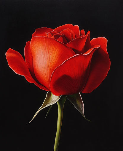 Vibrant red rose on black background symbolizing love