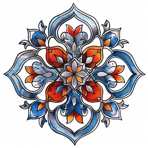 Intricate tattoo design inspired by Italian mosaic tiles on white background
