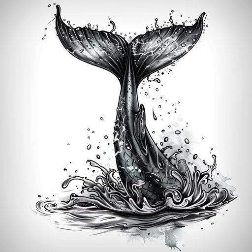 Whale tail splashing water in ocean-themed tattoo design