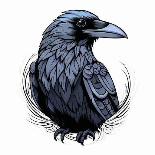 Minimalist raven silhouette on white background