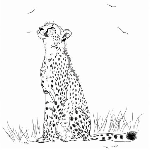 Cheetah sitting looking at sky