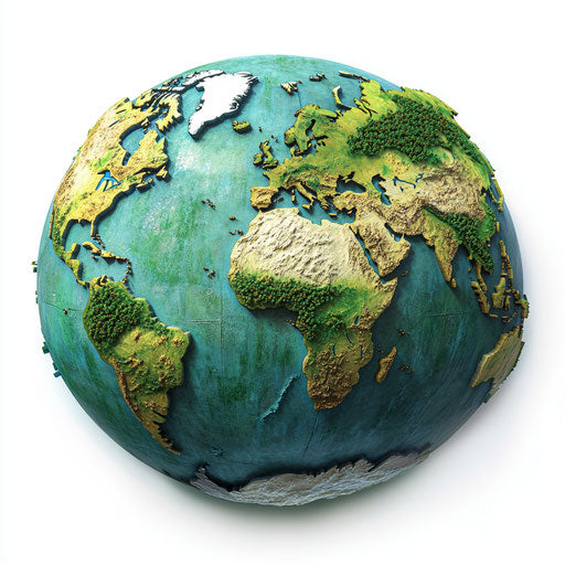 3D realistic world map on flat white background