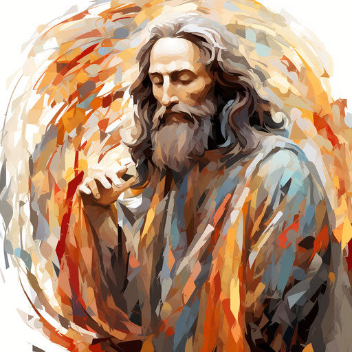 Religious art in the style of Impressionistic Art, on white background