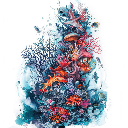 Artistic unalome tattoo with underwater theme