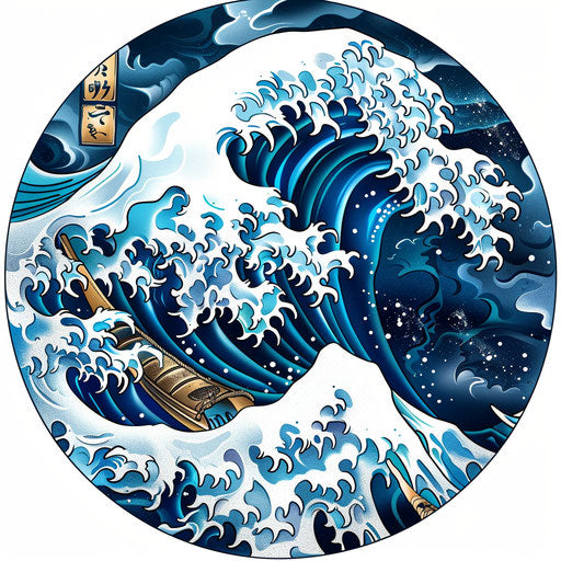Japanese wave tattoo sketch with blue and white colors