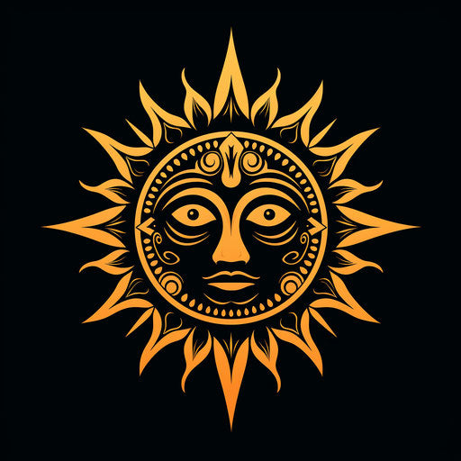 Tribal sun and star tattoo, Maori style, serene faces