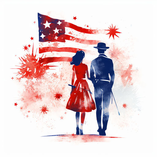 Fourth of July clipart in the style of Chiaroscuro Art, on white background
