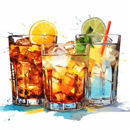 Drinks clipart in the style of Impressionistic Art, on white background