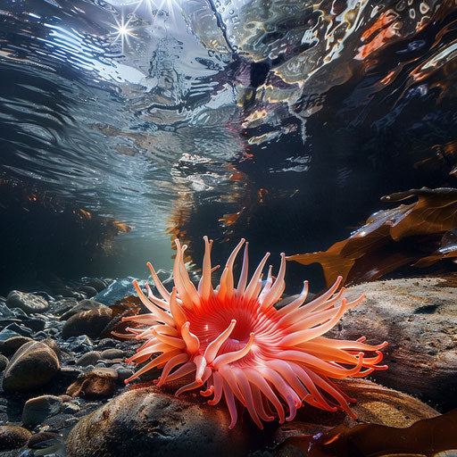 Sea anemone near a clear underwater stream