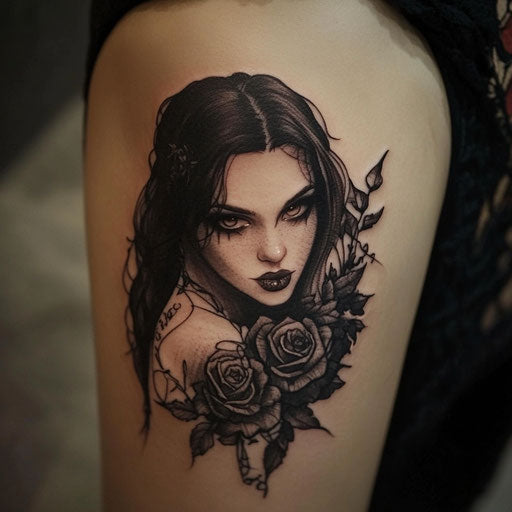 Rose tattoos for women with a gothic twist and dark shading