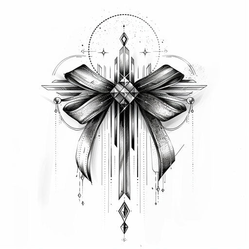 Bold clipart style tattoo sketch of a bow with sharp geometric shapes