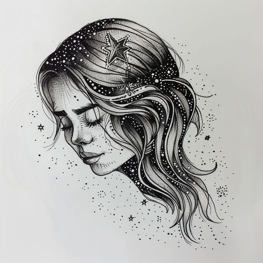 Monochrome sketch of Virgo constellation tattoo