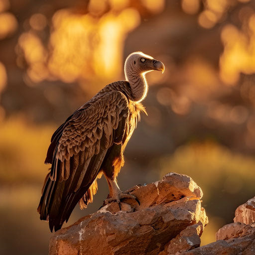 Majestic white-rumped vulture in sunset golden light