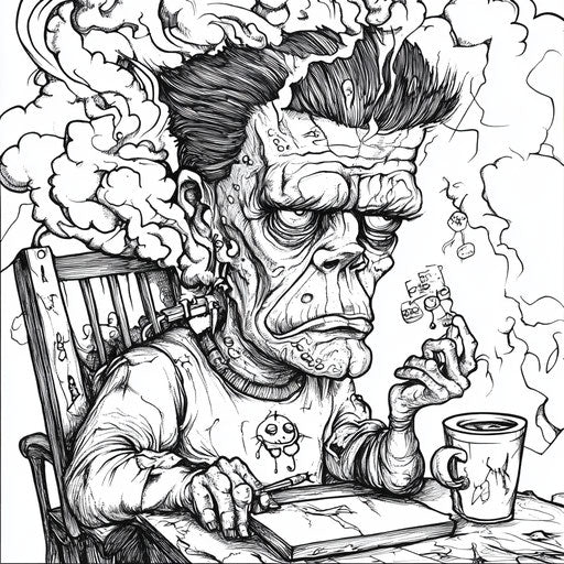 Satirical Frankenstein in a humorous scene