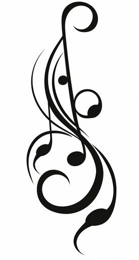 Black music note PNG icon on white transparent background, in lyrical, folk/naive style: 69:128