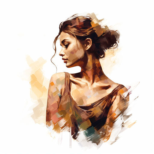 Woman silhouette in an Impressionistic Art style, on white background
