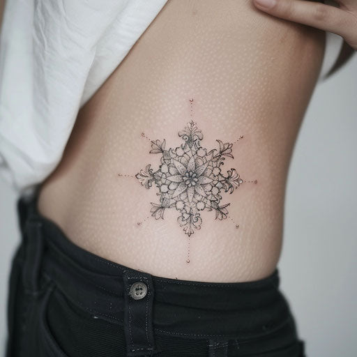 Small floral mandala tattoo, Maria Sibylla Merian style