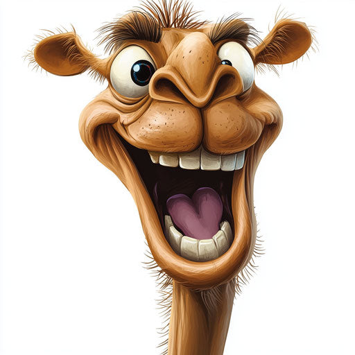Humorous caricature of a camel with human characteristics