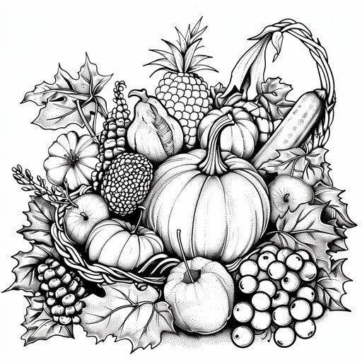 Autumn vegetables and fruits in a cornucopia
