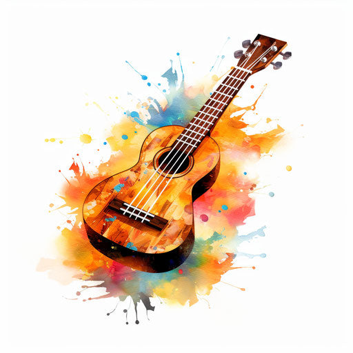 Ukulele clipart in the style of Impressionistic Art, on white background