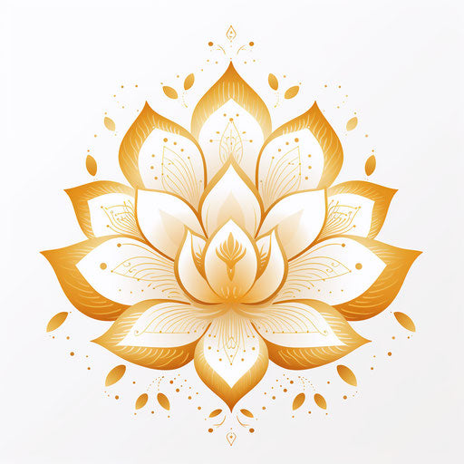 Golden Lotus Symbol Vector Design with a Lotus Flower, Folk/Naïve Style, Silkscreen, Hurufiyya