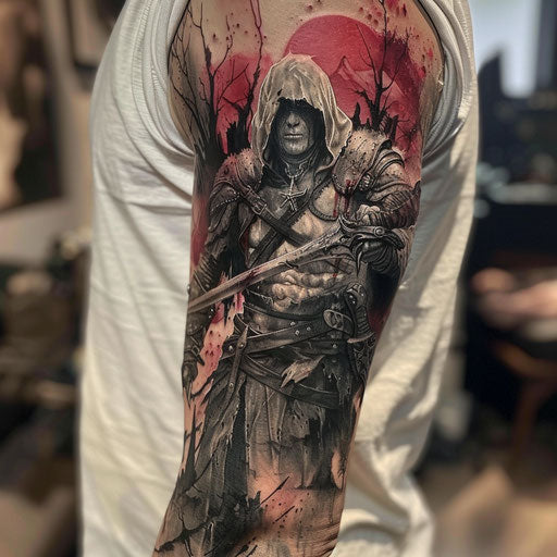 Epic fantasy arm tattoo scene