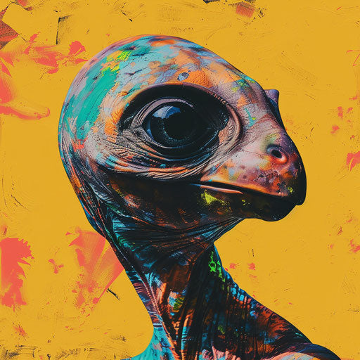 Alien clipart in photo realistic style with flat random color background