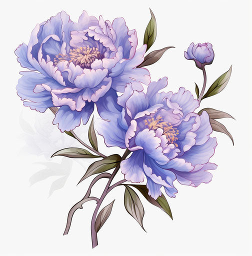 Purple peony flower, ancient Chinese art-style tattoo