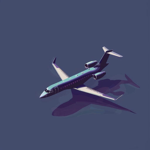 Realistic clip art airplane on flat indigo background