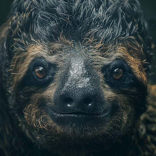 Giant sloth in an expressive close-up portrait with detailed fur in the style of Elke Vogelsang