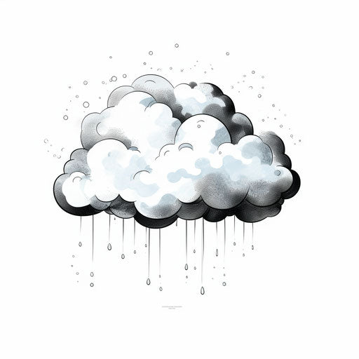 Rain cloud in chiaroscuro art style, on white background
