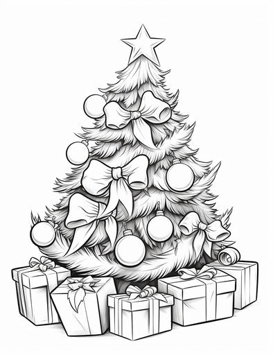 Christmas tree with presents coloring, light green and black style