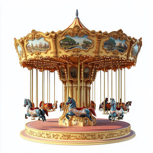 3D carousel on flat white background, isolated clipart