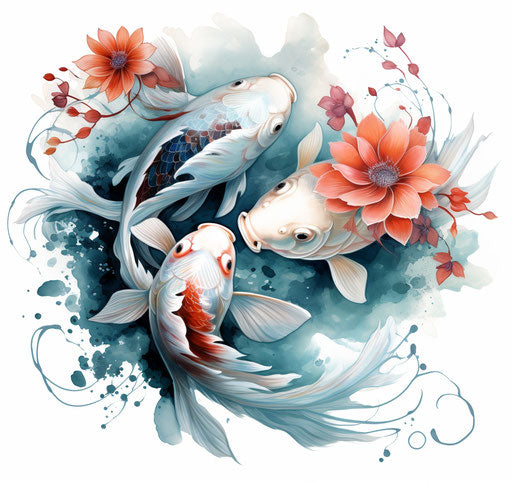 Two koi fish in water lily tattoo design
